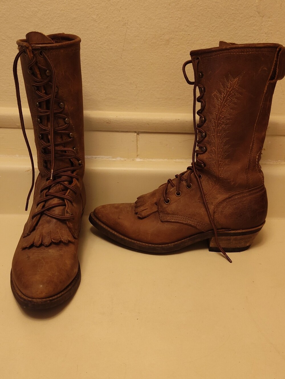 Vintage Brown Leather Abilene Lace Up Packer Boots Women's 8 USA Made